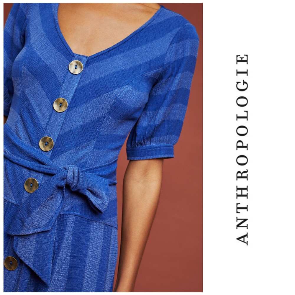 NWT, Anthropologie, Maeve Tonal Striped Blue Dress - Picture 2 of 4